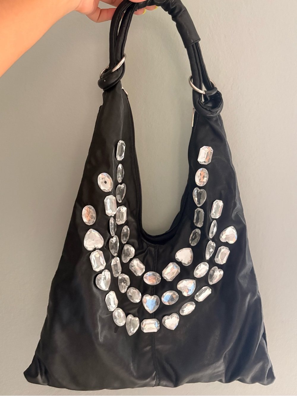 Y2K Vintage Black Jeweled Hobo Shoulder Bag